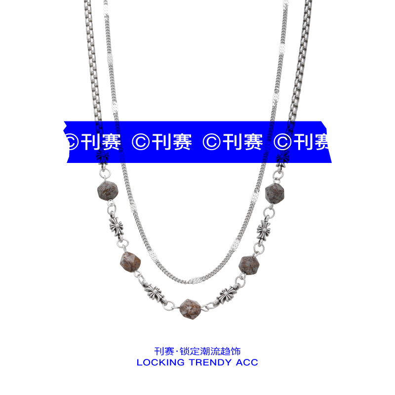 天然石拼接十字花项链