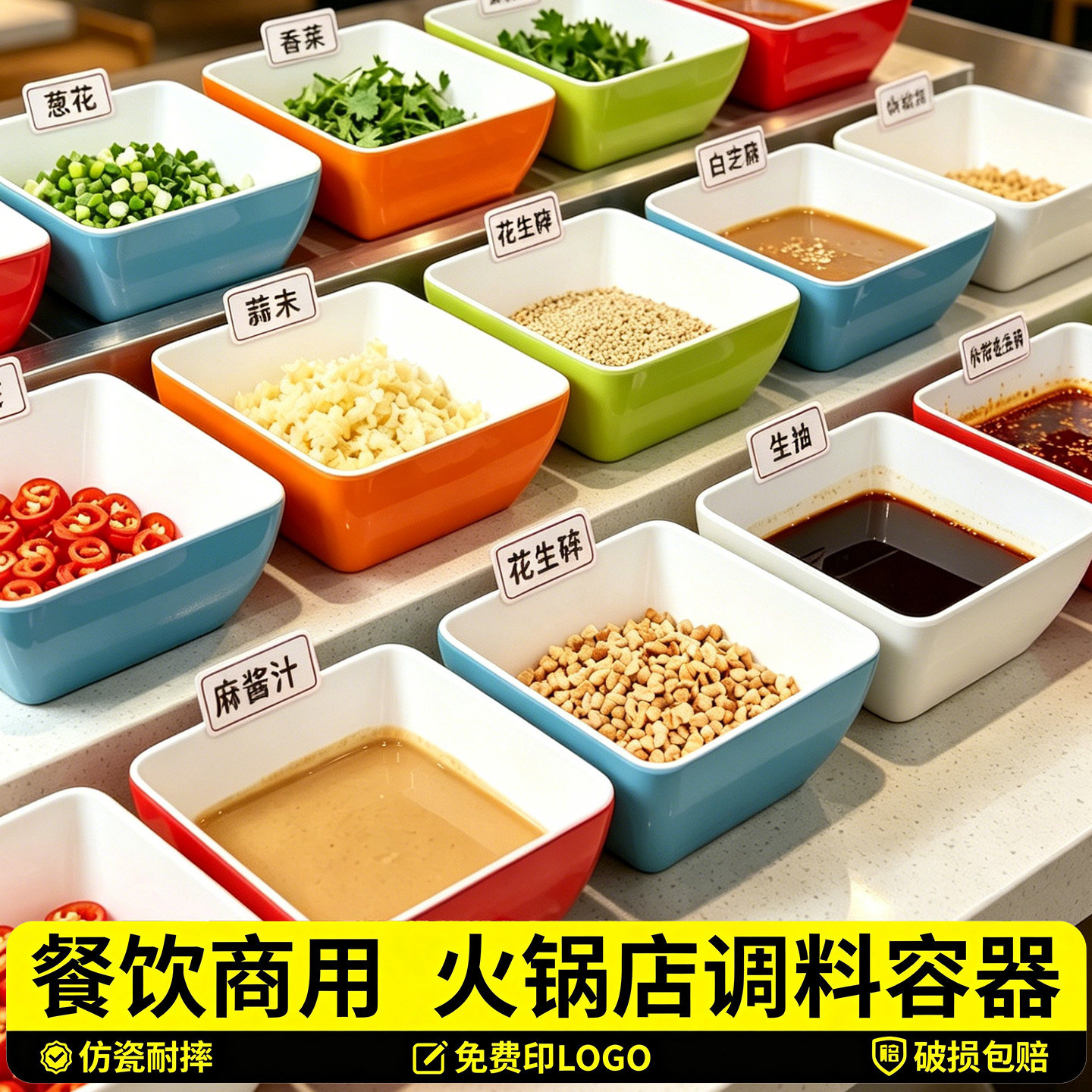 A8密胺火锅店方形蘸料桶