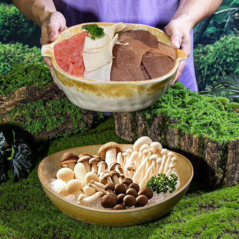 密胺山野菌菇拼盘毛肚三脆盘元宝盘牛肉盘鹅肠干冰盘酸汤火锅餐具