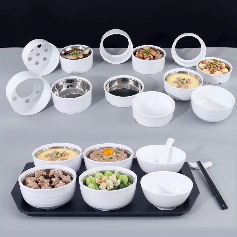 密胺仿瓷商用蒸菜碗托盘套装