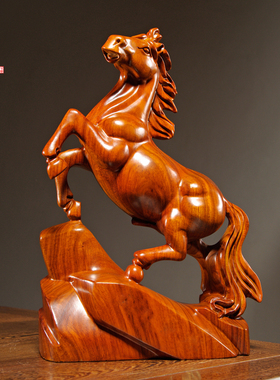 花梨木雕马摆件实木十二生肖马到成功家居客厅公司桌面摆设工艺品