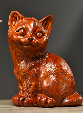 花梨木雕猫摆件实木动物小猫红木家居客厅书房电视柜装饰工艺礼品