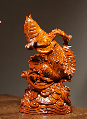 花梨木雕金龙献瑞摆件实木质金龙鱼家居客厅电视柜装饰红木工艺品