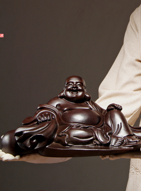 黑檀木雕坐笑弥勒佛像摆件实木质家居客厅电视柜装饰红木工艺礼品