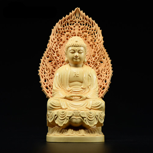 桧木雕刻大日如来摆件实木头释迦牟尼佛佛像家居客厅玄关装饰工艺