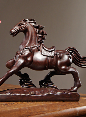 黑檀木雕生肖马摆件实木马到成功家居客厅办公桌面装饰红木工艺品