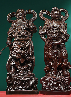 黑檀木雕伽蓝韦陀佛像摆件中式韦驮关公菩萨左右护法寺庙佛堂摆设