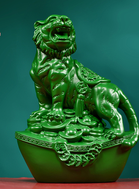 绿色木雕老虎摆件实木新中式十二生肖上山虎家居办公装饰工艺礼品