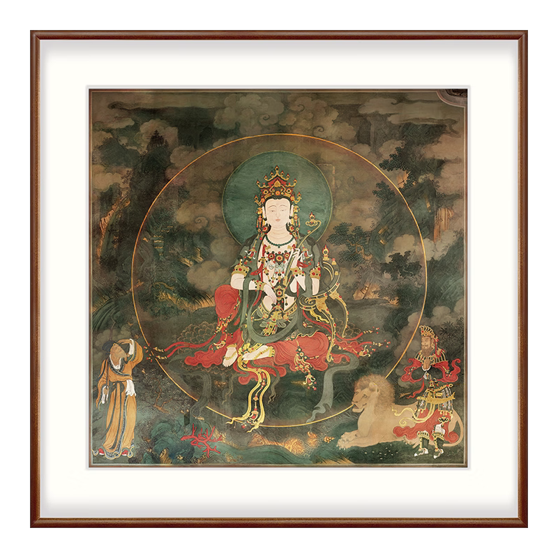 新中式文殊菩萨观音菩萨装饰画古画佛像挂画居家禅意背景墙壁画