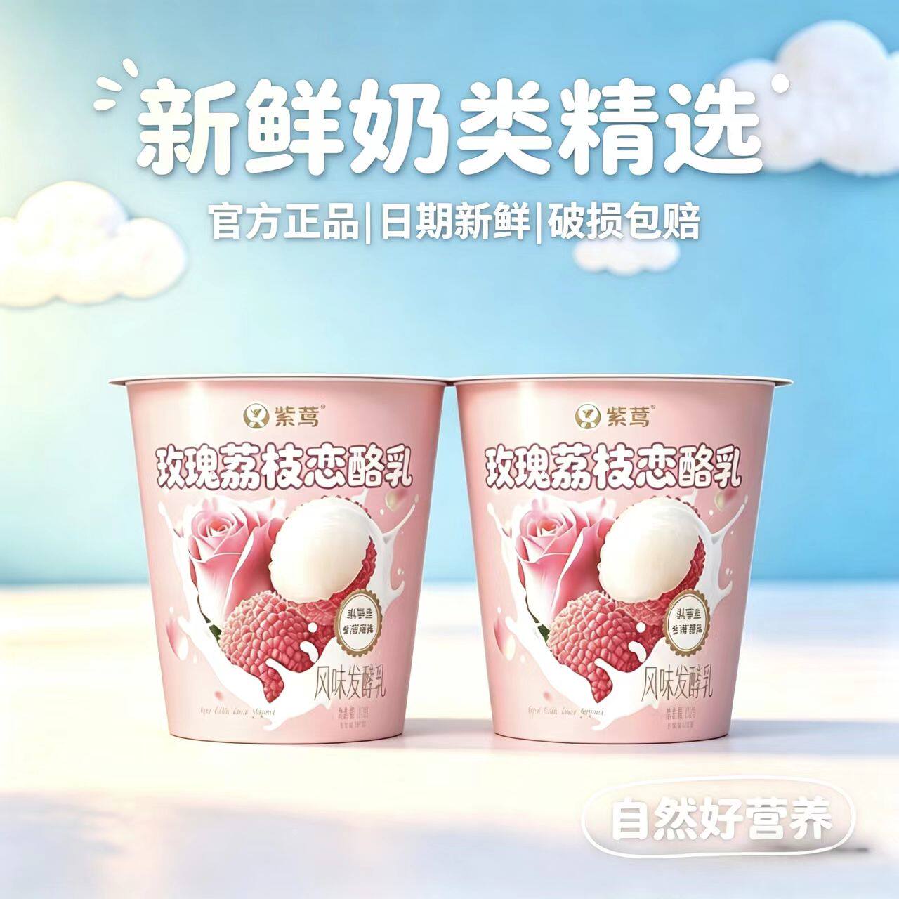 紫鸢酸奶玫瑰荔枝口味风味发酵乳好喝解腻小孩低温酸奶100g/杯