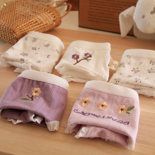 A类婴儿棉抑菌裆三角内裤 女童纯棉刺绣雏菊中腰碎花少女孩甜美ins