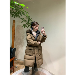 美一MEIYI老钱风2色新国标90白鹅绒可拆卸山羊绒连帽长款羽绒服厚