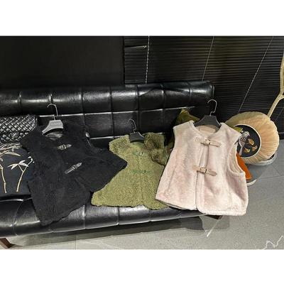 美一MEIYI进口羊毛皮毛一体三色短款马夹宽松版皮草马甲女小个子