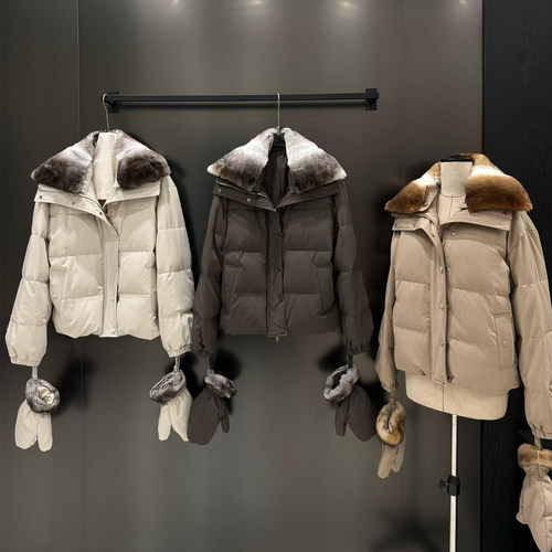 美一MEIYI真龙猫3色可脱卸毛领90白鹅绒极简老钱风手套鹅绒羽绒服