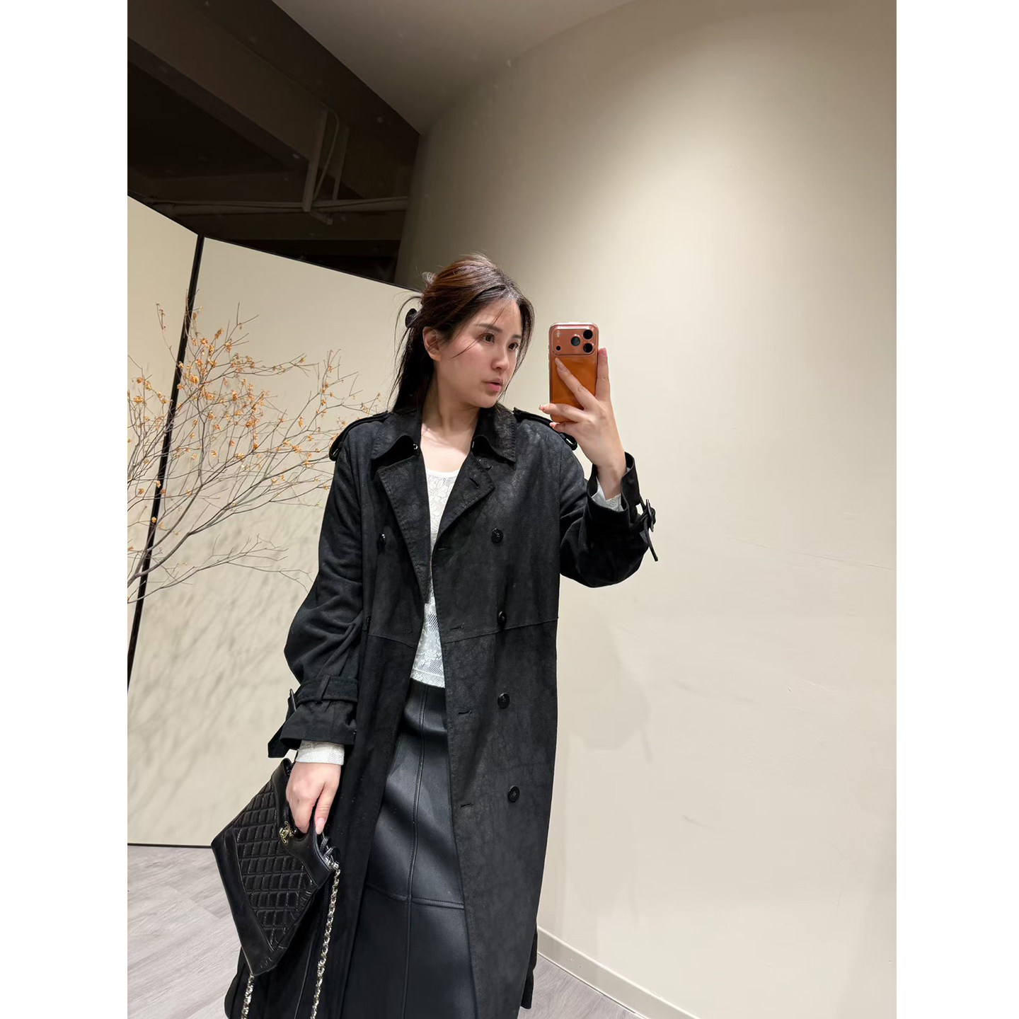 美一MEIYI 特价！纸皮风衣西班牙进口羊皮牛皮纸风衣皮衣长款外套图片