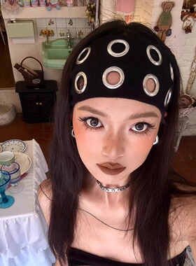 欧美y2k辣妹纯色发带男女头箍
