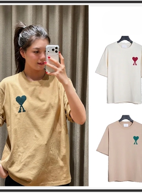 ami同款马年新款经典纯棉马赛克爱心刺绣款男女同款短袖T恤上衣