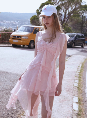 MIN PURA 25SS 不规则吊带网纱荷叶边上衣半裙套装