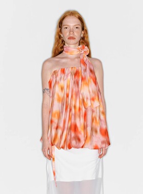 PINK VERGE*25SS浪漫晕染度假风多穿法一字肩收褶挂脖吊带上衣