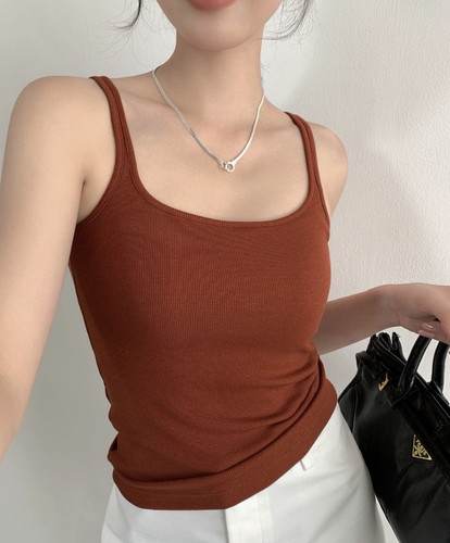 秋冬磨毛螺纹小方领保暖背心吊带内衣女自带胸垫内搭一体杯打底衫