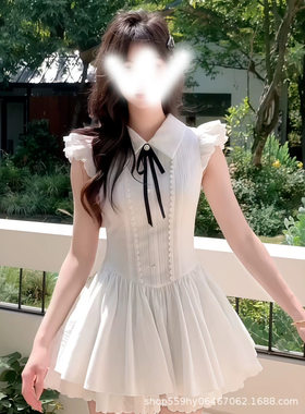 2026高级感蝴蝶结系带小众不撞款连衣裙女温柔风蕾丝拼接显瘦短裙