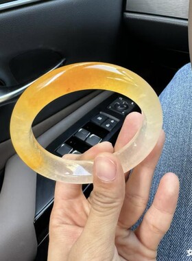 冰种黄翡翡翠手镯缅甸天然半山半黄白底黄正圈翡翠玉镯子女款时尚