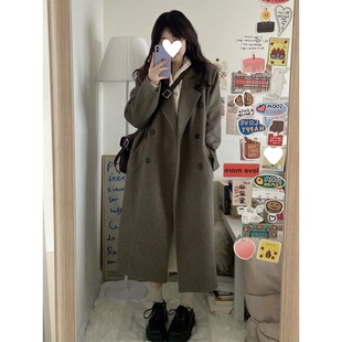 黑色毛呢外套女中长款加厚呢子大衣2025秋冬新款学生韩版宽松显瘦