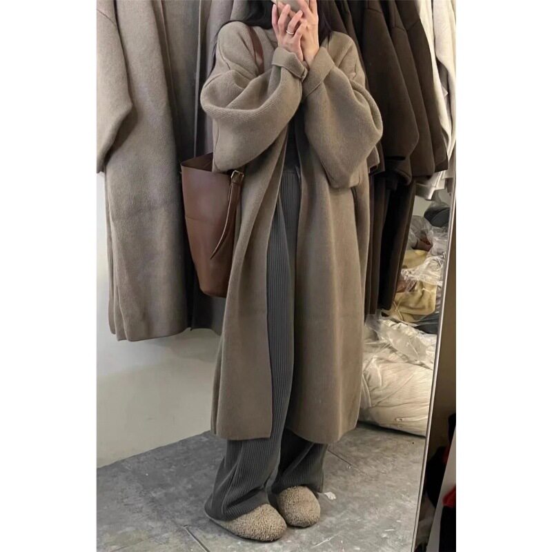 中长款毛衣开衫外套女春秋慵懒风感显瘦过膝宽松针织大衣