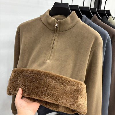 特厚奥粒绒半拉链卫衣男冬季加绒