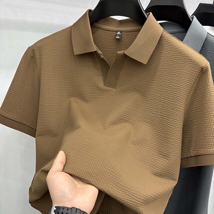 高档海鸥领POLO衫短袖男士夏季冰丝肌理感时尚休闲T恤男装半袖衣