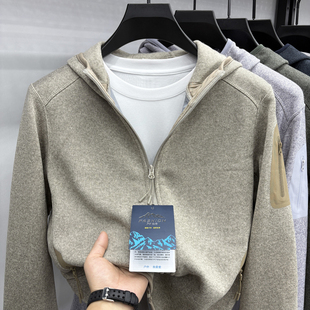 保罗针织外套男士2025秋冬新款拉链卫衣加绒加厚连帽上衣男