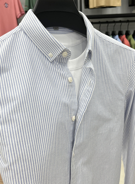 【奥莱折扣】保罗男士衬衫纯棉春季长袖条纹中青年纯棉打底衬衣男