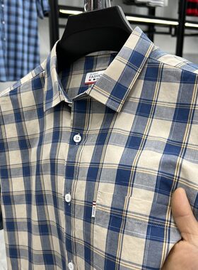 高品质外贸新款短袖纯棉格子夏季保罗衬衫男休闲全棉半袖衬衣寸衫