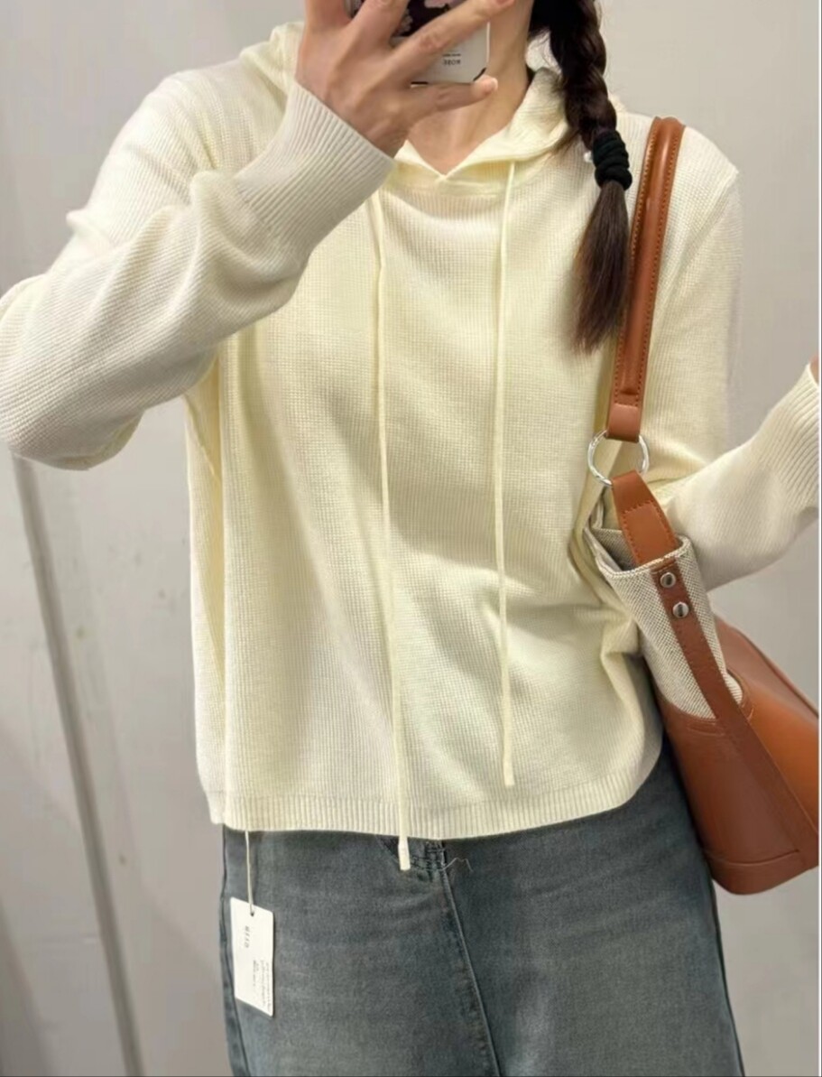 圣仕莲8119 连帽针织衫卫衣帽衫女宽松显瘦长袖套头毛衣打底上衣