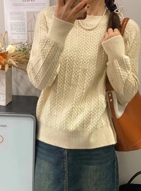 圣仕莲5892 秋冬金丝线绢纱低圆领显瘦套头毛衣打底针织衫女上衣