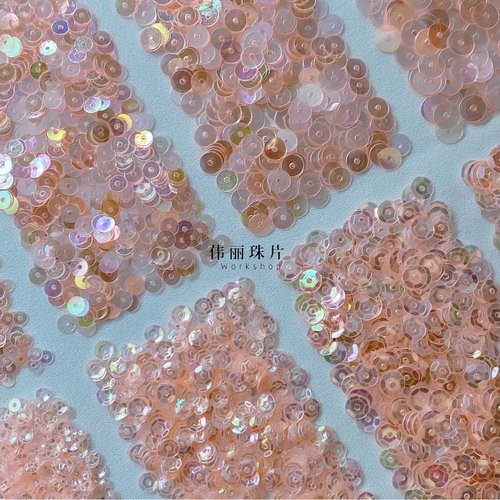 浅橘粉色法式刺绣PVC珠片