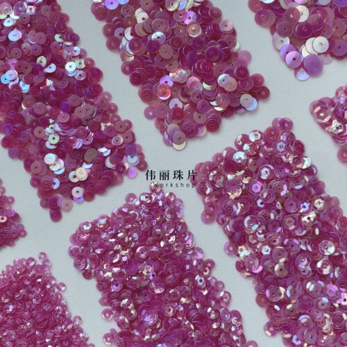 玫红桃色法式刺绣PVC珠片