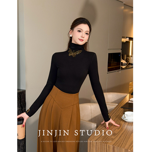 MD进进原创【蝶影花期】2025冬季时尚烫钻蝴蝶显瘦保暖打底衫上衣