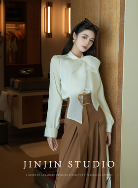 MD进进原创【少女旋律】2026春夏新品蝴蝶结设计纯色长袖衬衫上衣