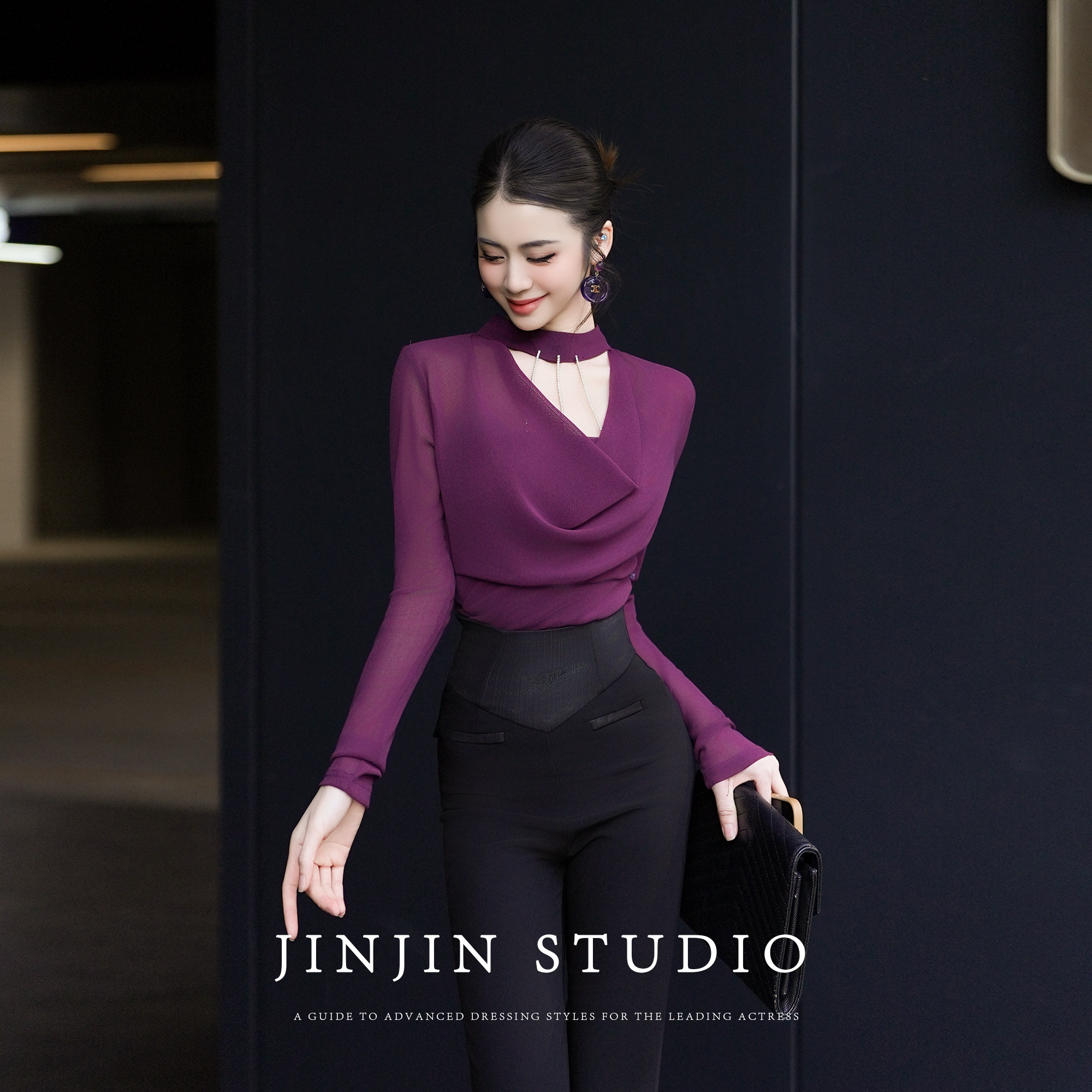 MD进进原创【爱神降临】2026早春新款时尚荡领亮钻针织衫长袖上衣