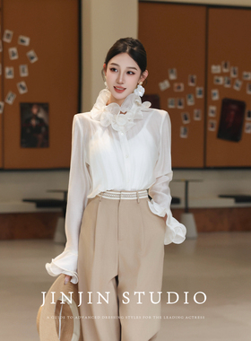 MD进进原创【千金少女】2026春夏轻奢法式设计感木耳边衬衫上衣