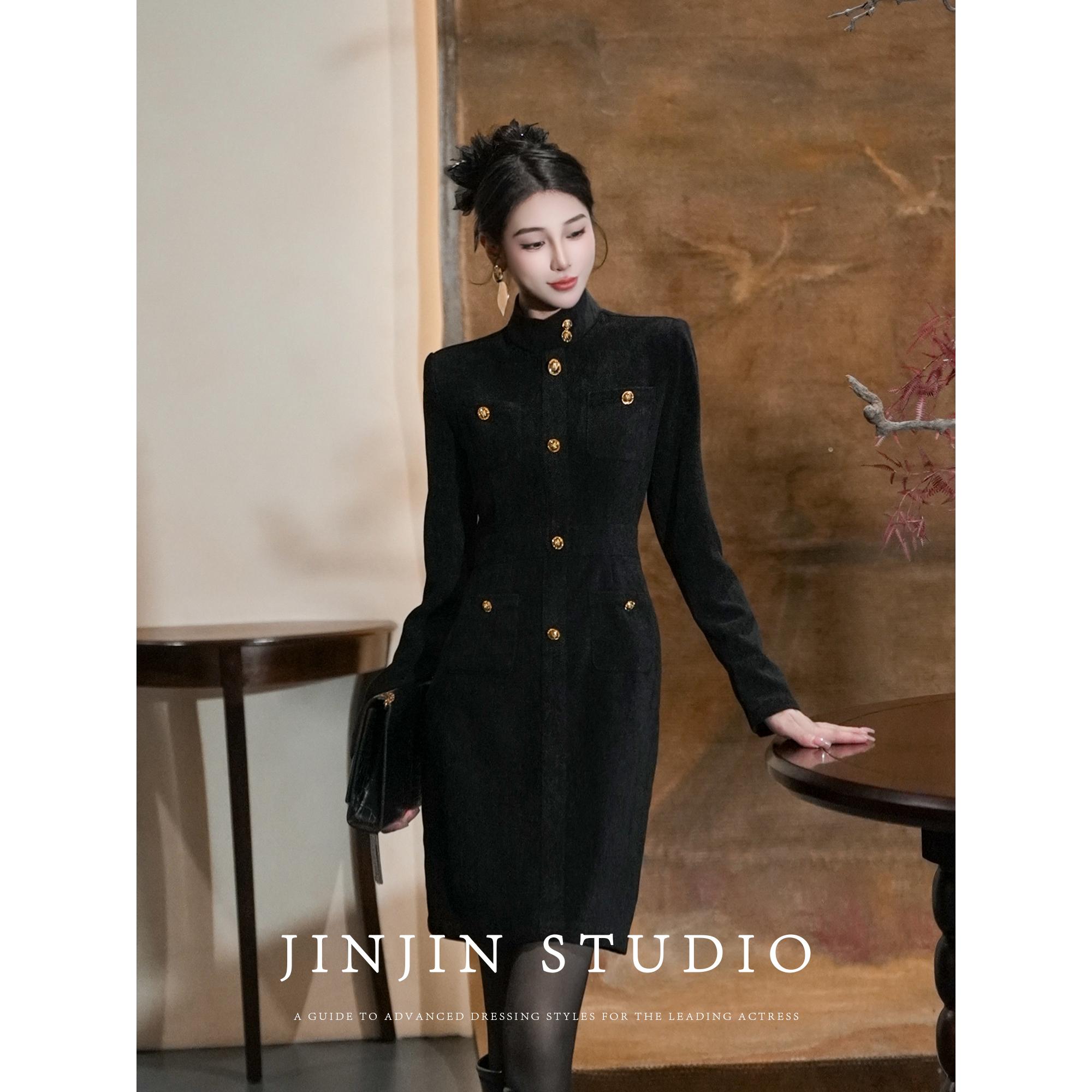 MD进进原创【极简奢华】2025冬长袖长袖百搭气质小香风收腰连衣裙