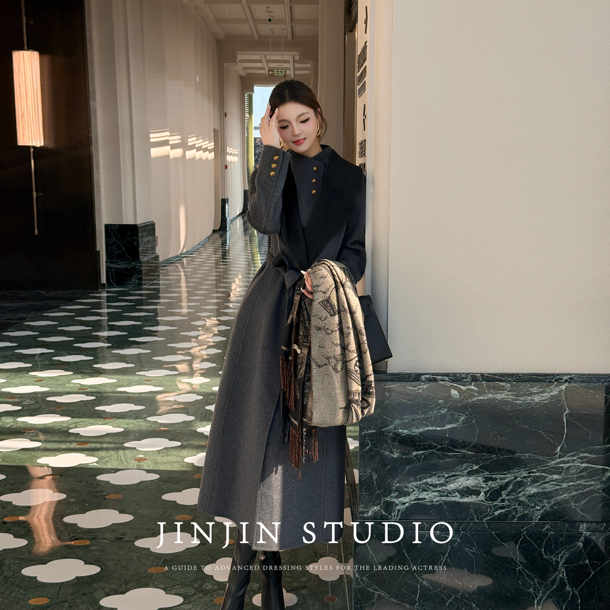 中长款气质呢子显瘦系带风衣外套