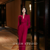 魅力当红 2025秋季 老钱风阔腿时尚 MD进进原创 显瘦设计感连衣裤