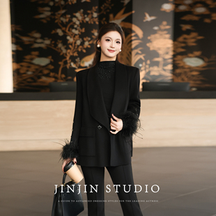 MD进进原创【珍宝璀璨】2025冬季暗黑系羽毛通勤百搭山羊绒外套