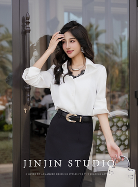 MD进进原创【纯欲浪漫】2026春季纯欲风显瘦蕾丝撞色拼接V领衬衫