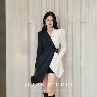 MD进进原创【两全其美】2025早秋百搭洋气轻奢时尚白色拼接连衣裙