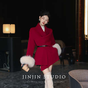 MD进进原创【千金美学】2025冬季新款显瘦时尚双面毛呢羊毛外套