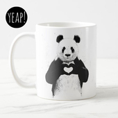 yeap 熊猫简约脏兮兮风插画家用陶瓷耐高温咖啡水杯子给你比心