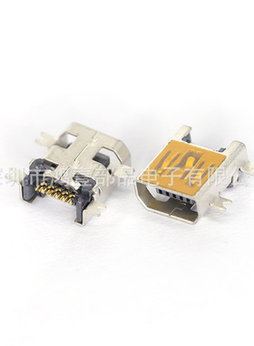 鸿壹部品 10P沉板迷你USB母座镀金脚高温膜破板式镀锡MINI10P